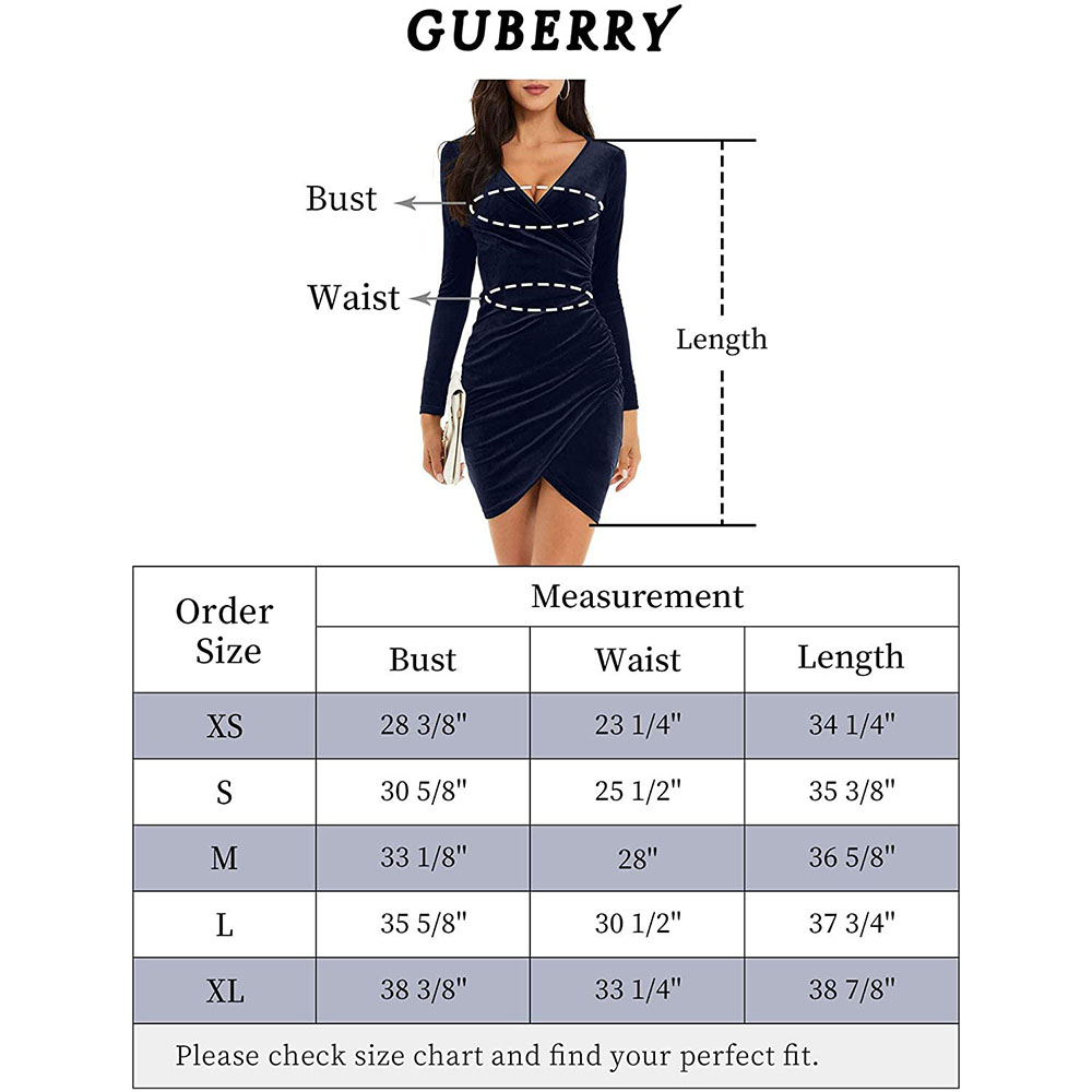 Womens Wrap V Neck Long Sleeve Velvet Bodycon Ruched Cocktail Party Dress